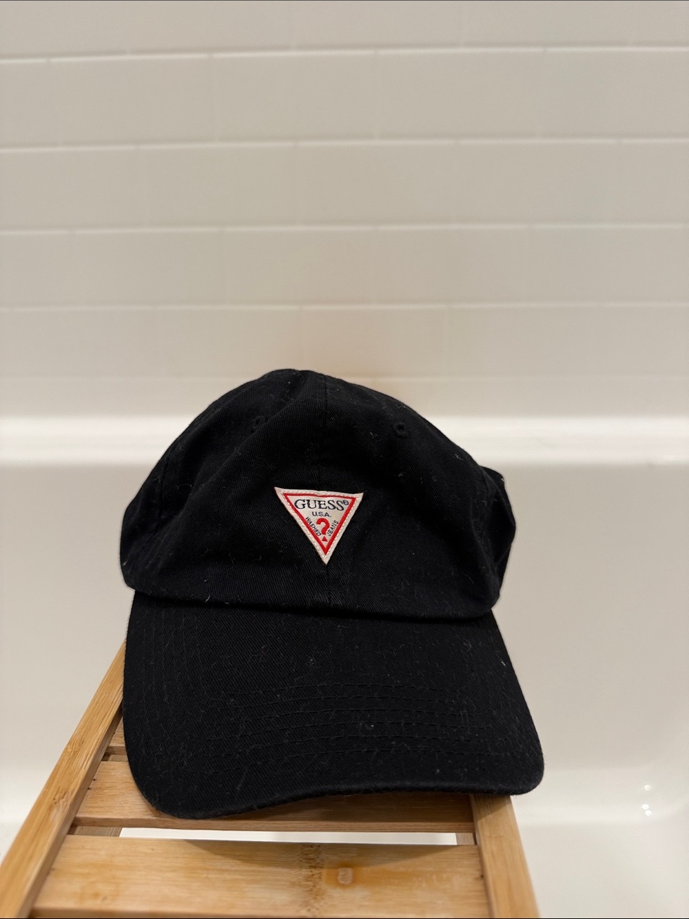 Guess Black Baseball Cap with Red & White Logo Accent